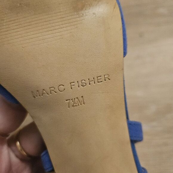 MARC FISHER Lace Up Truthe Blue Suede Closed Toe Pumps Heels Womens Size‎ 7.5 - Picture 8 of 8